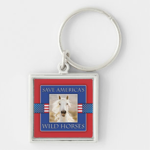 Save America's Wild Horses Square Keychain
