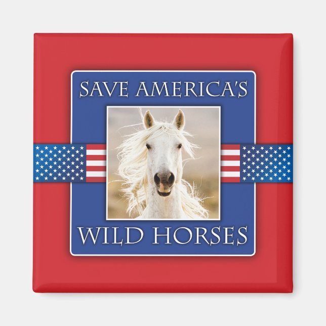Save America's Wild Horses Square Magnet (Front)