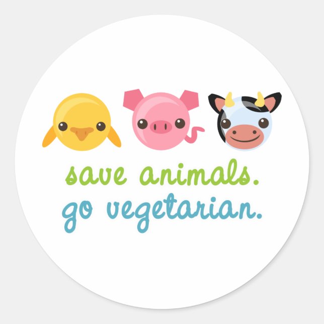 Save Animals Go Vegetarian Classic Round Sticker (Front)