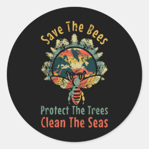Save Bees Clean Sea Save Nature Oceans Day Vintage Classic Round Sticker