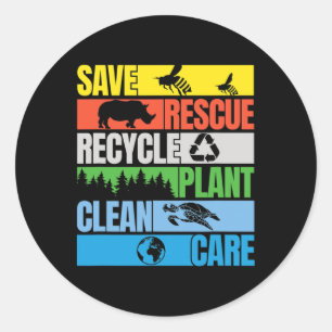 Save Bees Rescue Animals Clean Seas Earth Day  Classic Round Sticker