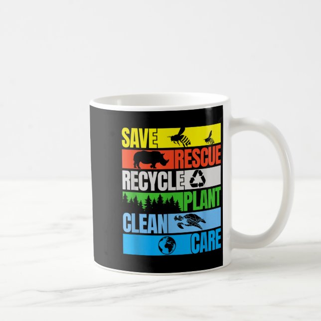 Save Bees Rescue Animals Clean Seas Earth Day  Coffee Mug (Right)