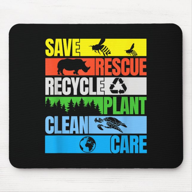Save Bees Rescue Animals Clean Seas Earth Day  Mouse Mat (Front)