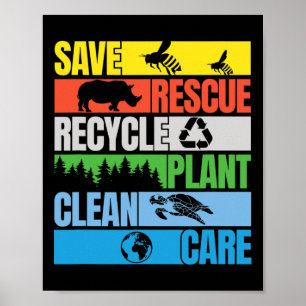 Save Bees Rescue Animals Clean Seas Earth Day Poster