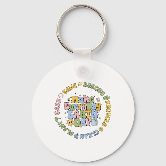 Save Bees Rescue Animals Recycle Care Every Day Ea Key Ring (Front)