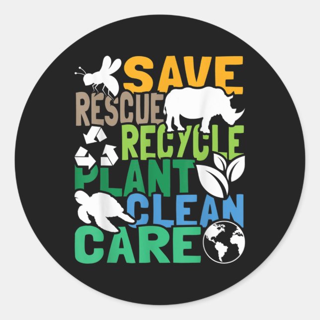 Save Bees Rescue Animals Recycle Plastic - Earth D Classic Round Sticker (Front)