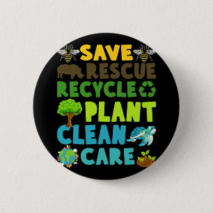 Save Bees Rescue Animals Recycle Plastic Earth Day 6 Cm Round Badge