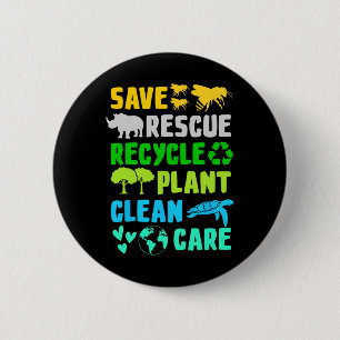 Save Bees Rescue Animals Recycle Plastic Earth Day 6 Cm Round Badge