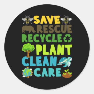 Save Bees Rescue Animals Recycle Plastic Earth Day Classic Round Sticker