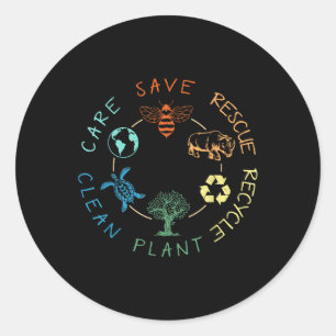 Save Bees Rescue Animals Recycle Plastic Earth Day Classic Round Sticker