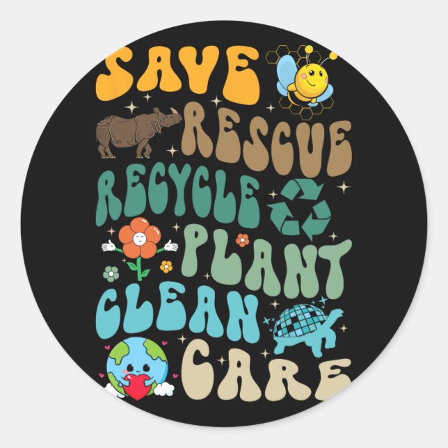 Save Bees Rescue Animals Recycle Plastic Earth Day Classic Round Sticker (Front)