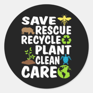 Save Bees Rescue Animals Recycle Plastic Earth Day Classic Round Sticker