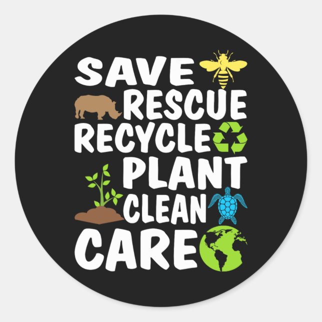 Save Bees Rescue Animals Recycle Plastic Earth Day Classic Round Sticker (Front)