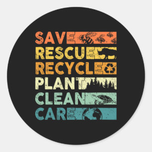 Save Bees Rescue Animals Recycle Plastic Earth Day Classic Round Sticker