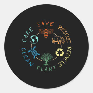 Save Bees Rescue Animals Recycle Plastic Earth Day Classic Round Sticker