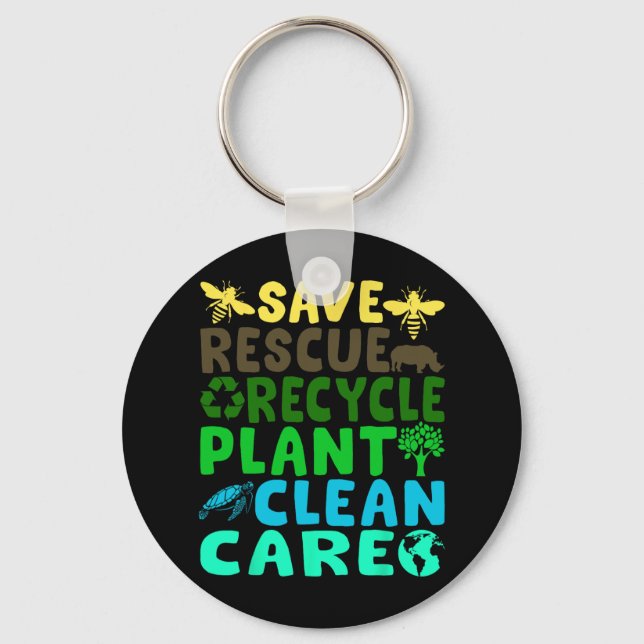 Save Bees Rescue Animals Recycle Plastic Earth Day Key Ring (Front)