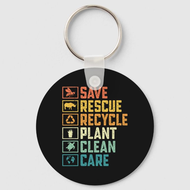 Save Bees Rescue Animals Recycle Plastic Earth Day Key Ring (Front)