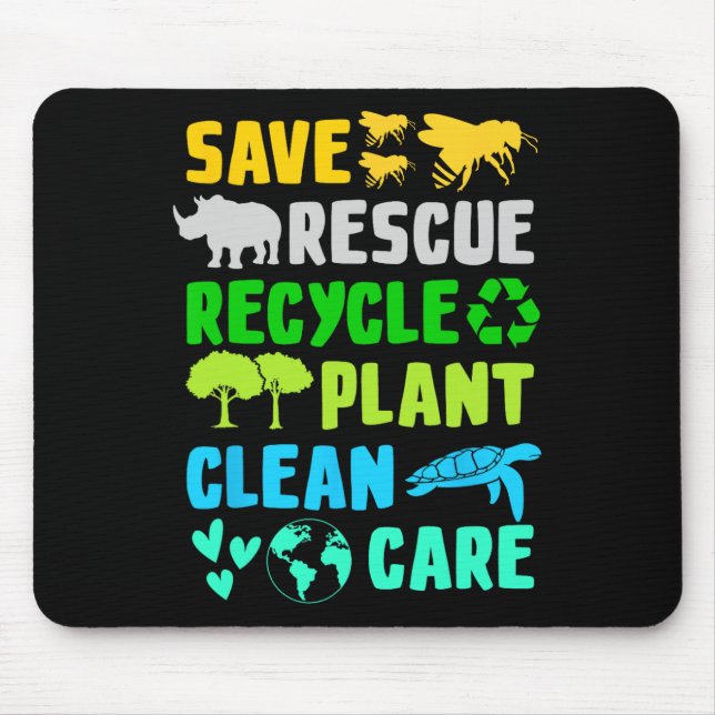 Save Bees Rescue Animals Recycle Plastic Earth Day Mouse Mat (Front)