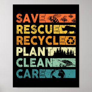 Save Bees Rescue Animals Recycle Plastic Earth Day Poster
