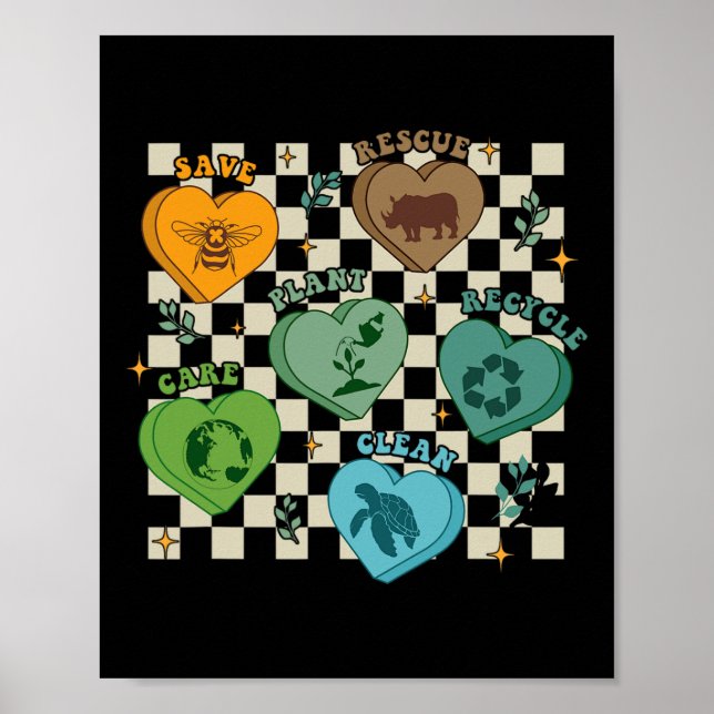 Save Bees Rescue Animals Recycle Plastic Earth Day Poster (Front)