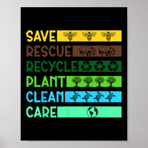 Save Bees Rescue Animals Recycle Plastic Earth Day Poster
