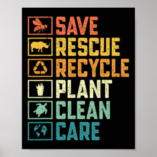 Save Bees Rescue Animals Recycle Plastic Earth Day Poster