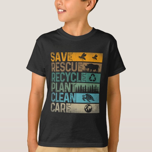 Save Bees Rescue Animals Recycle Plastics Fun Eart T-Shirt (Front)