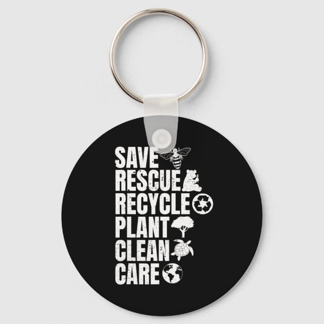 Save Bees Rescue Animals Recycle Plastict Earth Da Key Ring (Front)