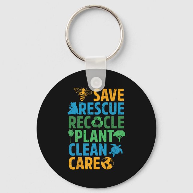 Save Bees Rescue Animals Recycle Plastict Earth Da Key Ring (Front)