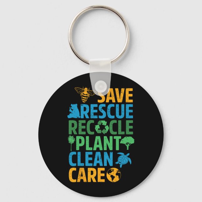 Save Bees Rescue Animals Recycle Plastict Earth Da Key Ring (Front)