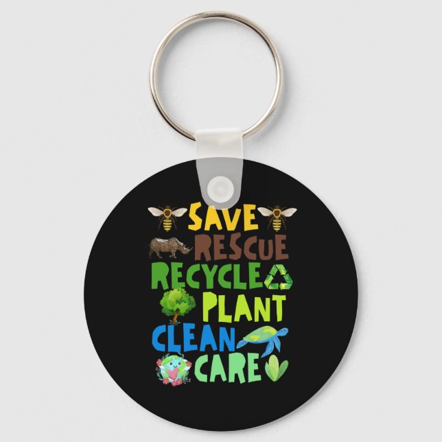 Save Bees Rescue Animals Recycle Plastict Earth Da Key Ring (Front)