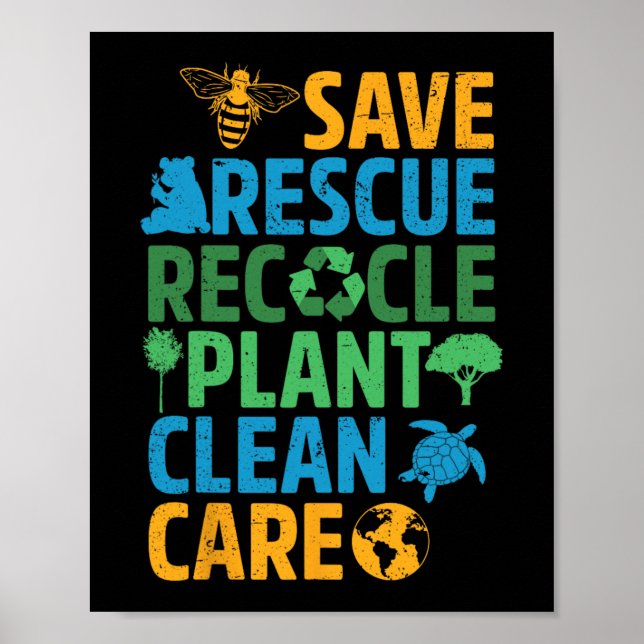 Save Bees Rescue Animals Recycle Plastict Earth Da Poster (Front)