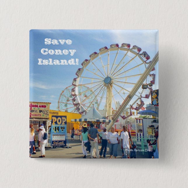 Save Coney Island! Square Button (Blue) (Front)