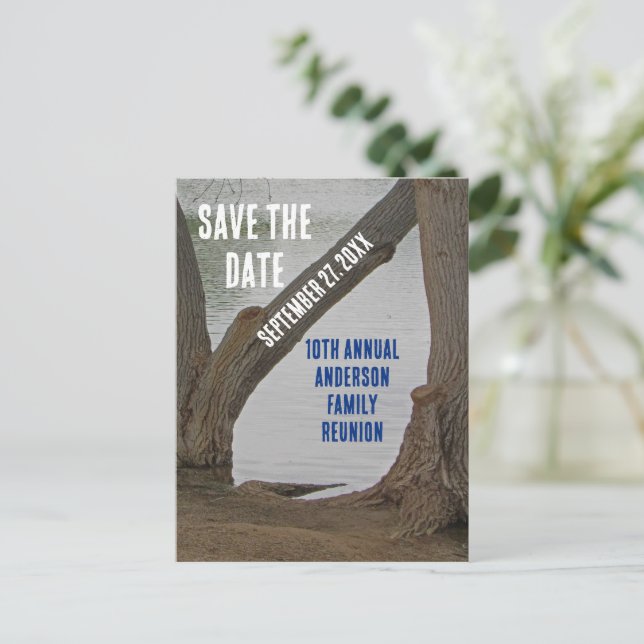 Save Date Family Reunion Rustic Lakehouse Vacation Postcard (Standing Front)