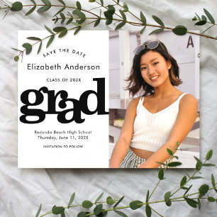 Save date graduation photo typography black white invitation postcard