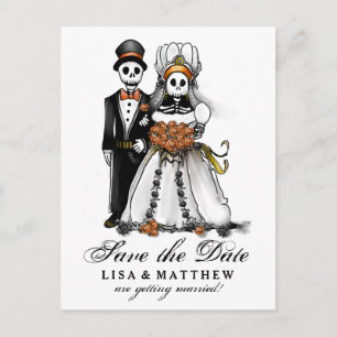 Save Date Halloween Skeletons Orange PostCard