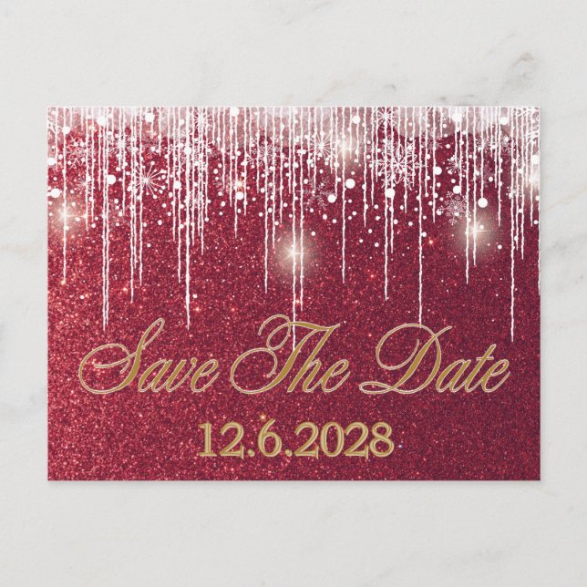 Save Date Red Glitter Drips Corporate Holiday  (Front)