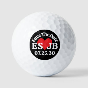 SAVE DATE Red Heart MONOGRAMS Black Background Golf Balls