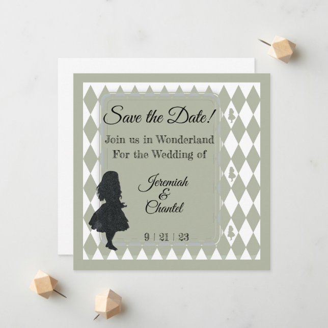 Save Date Vintage Kraft Rustic Alice Wonderland  Announcement (Front/Back In Situ)