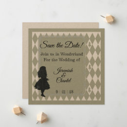 Save Date Vintage Kraft Rustic Alice Wonderland  Announcement