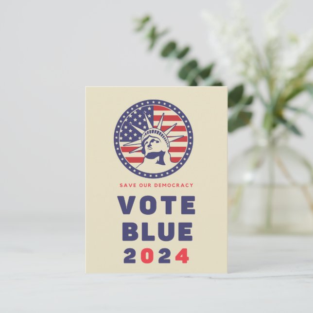 Save Democracy Vote Blue 2024 Election Postcard (Standing Front)