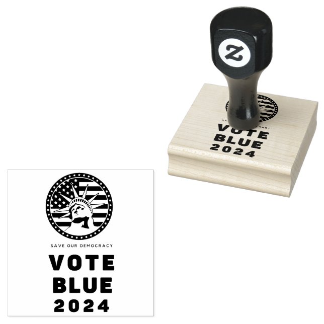 Save Democracy Vote Blue 2024 Election Rubber Stamp (Stamped)