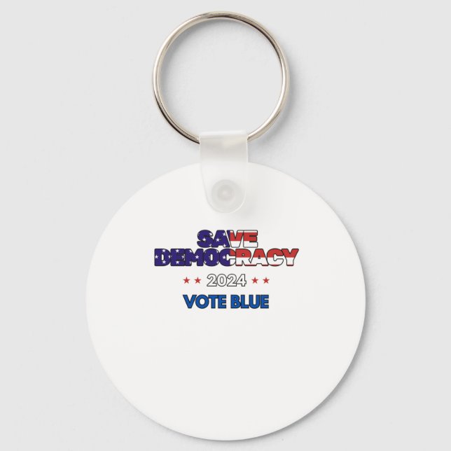 Save Democracy Vote Blue  Key Ring (Front)