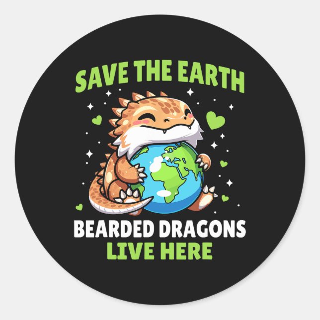Save Earth Bearded Dragon Design - Funny Animal Ea Classic Round Sticker (Front)