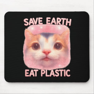 Save Earth Eat Plastic Cute Kitten Ironic Climate Mouse Mat