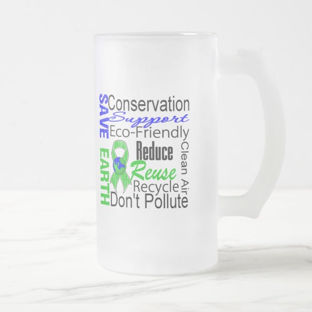 Save Earth Environment Awareness Collage Frosted Glass Beer Mug (Right)