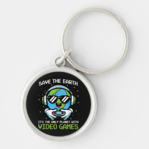 Save Earth Gamer Design - Funny Earth Day Video Ga Key Ring