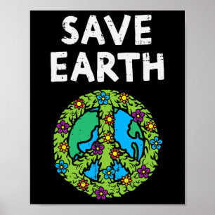 Save Earth Peace Symbol Sign Flowers Environmental