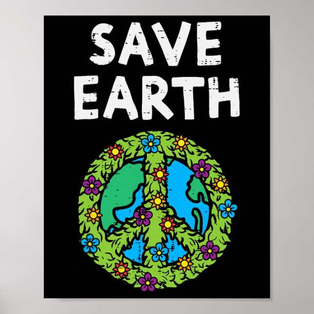 Save Earth Peace Symbol Sign Flowers Environmental (Front)