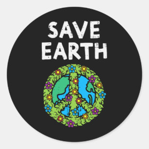 Save Earth Peace Symbol Sign Flowers Environmental Classic Round Sticker